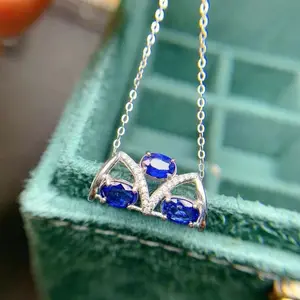 Buon prezzo personalizzato unico moda inciso cuore targhetta 925 argento zaffiro naturale gioielli collane