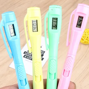 Student Nieuwigheid Briefpapier Custom Goedkope Digitale Klok Pen Plastic Balpen Met Horloge Funny Ball Pen