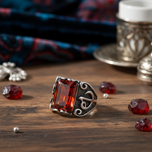 Rectangle Cut GarnetGemstone Vav Design <b>Men</b> <b>Ring</b> Turkish Wholesale Handmade 925 Sterling <b>Silver</b> <b>Men</b> <b>Ring</b> - Product Image 3