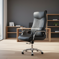 Chaise de bureau de direction moderne ergonomique en mousse haute densité et cuir PU avec hauteur réglable et base en aluminium