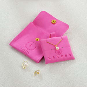 Custom Suede Earrings Insert Card Microfiber Packaging Bag Jewelry Holder Flap Microfiber Wedding <b>Gift</b> Pouches with Button - Product Image 2