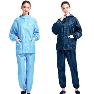 Washable Coverall Esd 5MM Stripe Polyester Dust Free Washable Cleanroom ESD Anti-static Coverall Antistatic Clothes Split Work Suit With Hood