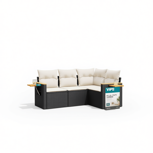 Ensemble de canapés de jardin modulaires en rotin PE noir avec coussins pour usage extérieur - Product Image 1