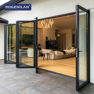 Portes coulissantes pliantes insonorisées Rogenilan AS2047 pour maison, en aluminium et verre trempé, portes accordéon pliantes pour extérieur - Product Image 1