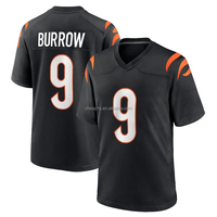 Jersey Sepak Bola Amerika Cincinnati Bengal Jahitan Grosir Warna Hitam # 1 Ja'Marr Chase # 9 Joe Burrow # 5 Kaos Sepak Bola Tee Higgins