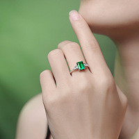 Bague de fiançailles de luxe en argent sterling 925 avec émeraude de laboratoire de 2,88 carats, or blanc, trois pierres, pour femme