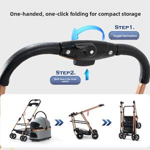 Poussette multifonctionnelle à quatre roues, écologique et lavable, pour chiens, pliable à une main, pour l'extérieur, portable et léger 20kg - Product Image 2
