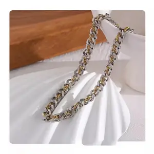 Women's Stainless Steel Couples Necklace with Gold Plating Interwoven Thick and Fine Chains Fashionable Charm Jewelry