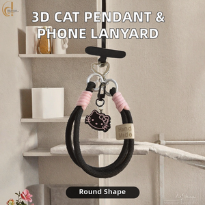Venta al por mayor colgante de gato tridimensional de dibujos animados giratorio, funda de teléfono, cordón con cara sonriente, Correa tejida de color sólido - Product Image 2