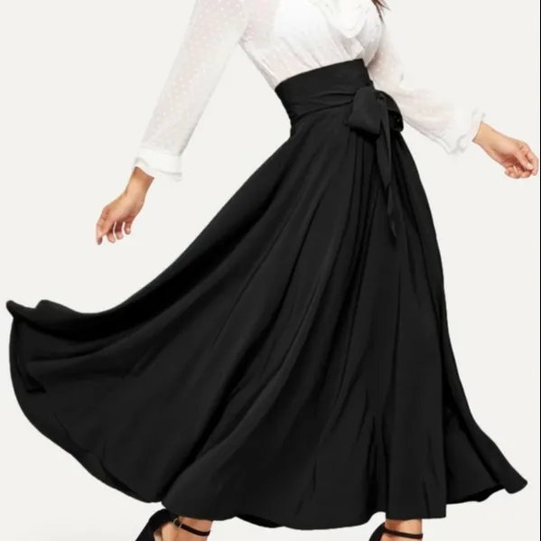 Rock Damen Midi Skirt Elegant Chiffon Black Skirt High Waist Women's Versatile Casual Skirt