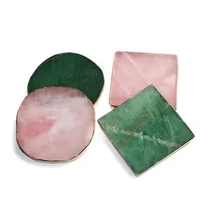 Sottobicchiere in agata con pietre preziose curative di vendita calda con sottobicchiere in cristallo con base in quarzo rosa con bordo dorato