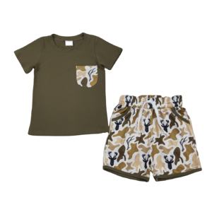 Conjunto de 2 Piezas RTS para Niños, Camiseta y Pantalones Cortos con Estampado de Camuflaje de Ciervo, Ropa Casual de Primavera/Otoño, 95% Algodón - Product Image 1