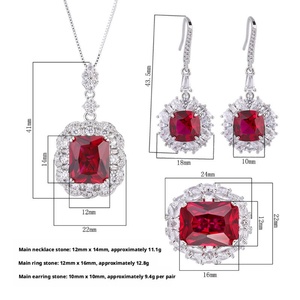 Fashion 12*16mm Red Zircon Minimalist Square Necklace <b>Earrings</b> Ring <b>Set</b> Eco-friendly Copper Geometric Jewelry <b>Set</b> - Product Image 2
