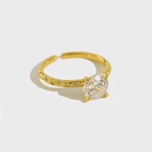 S925 Puur Zilver 4 Prong Cz Klauw Verlovingsring 1 Karaat Diamant Trouwring Heldere Zirkonia Edelsteen Ring