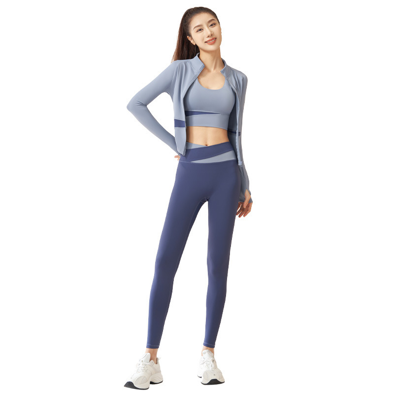 High Waist Three-Piece Set of Slimming Fitness Yoga Suit Printed Yoga & Running Shorts with Drawstring Closure