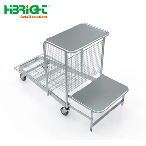 Multifunctional Supermarket Stock Picking <b>Trolley</b> Mobile Merchandising Cart with Writing Table and Step Ladder for Retail Invent - Product Image 4