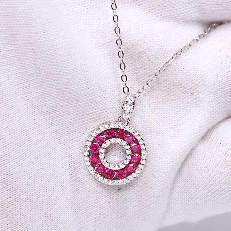 White Moissanite+Lab Grown Red Ruby