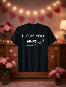 T-Shirt 'I Love You More' Nera, 100% Cotone 180g, Collo Tondo, Unisex, Regalo per San Valentino, Natale, Halloween - Product Image 2