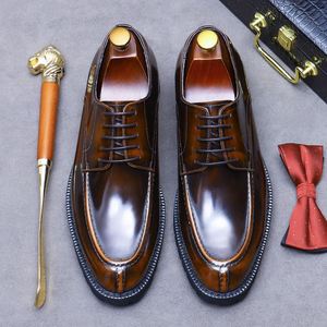 Men's Luxurious Shiny Leather <b>Pointed</b> Dress Shoes, Lace-up Style, Brown New Waterproof - Suitable for Weddings - Product Image 4