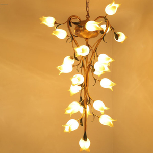 Lámpara colgante de flor de lirio luminosa en rama de cobre, lámpara de araña larga, decoración de Hotel, salón, Bar, luces <span class=keywords><strong>colgantes</strong></span> de tulipán - Product Image 6