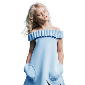 <span class=keywords><strong>Robe</strong></span> tricotée en gros pour filles, jupes, vêtements <span class=keywords><strong>d</strong></span>'<span class=keywords><strong>été</strong></span> pour bébés, robes pour petites filles, robes pour enfants, <span class=keywords><strong>robe</strong></span> bleue avec volants et poches - Product Image 2