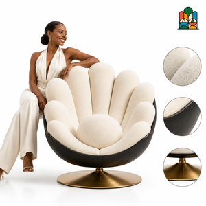 Sillones Modernos Giratorios con Forma de Flor, 14 Cojines de Pétalos y Base Dorada, Terciopelo Multicolor para Sala de Estar - Product Image 1