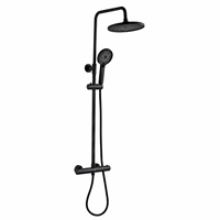 Ensemble de douche thermostatique mural noir mat avec corps en laiton massif et pommeau de douche pluie à température constante