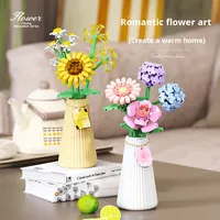 Nouveau 1007 ensemble de blocs de construction en plastique comprend un vase tournesol rose et un jouet d'assemblage de vase à fleurs éternelles pour filles et garçons