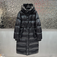 JANVENY 2025 Nouvelle veste d'hiver extra longue à capuche en duvet de canard blanc à 90% pour femmes, ultra-épaisse, chaude, noire, brillante, duvet moelleux