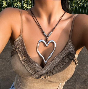 70CM uzun balmumu iplik halat zincir büyük Hollow aşk kalp şekilli kolye kolye kadınlar için tatlı serin ayarlanabilir gerdanlık - Product Image 4