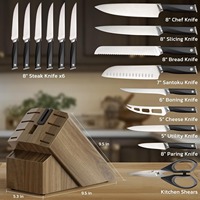 Ensemble de 17 couteaux de cuisine allemands en acier inoxydable avec bloc et aiguiseur, lame tranchante, passe au lave-vaisselle, parfait pour un cadeau de vacances