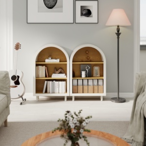 Libreria ad Arco Piccola con Ripiani Bianchi Effetto Legno, Mobile Moderno a 3 Livelli per Casa, Ufficio e Soggiorno - Product Image 4