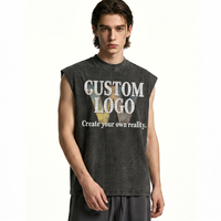Débardeur Homme Streetwear Imprimé Logo Strass Délavé à l'Acide – Idéal pour la Gym et le Sport