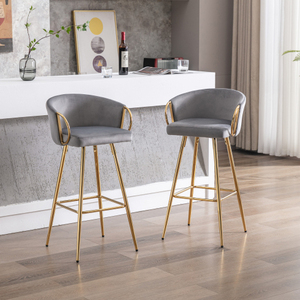 30 Inch Set of 2 <b>Adjustable</b> <b>Bar</b> <b>Stools</b> with Chrome Iron Base and Velvet Golden Legs Modern Design for Living Room & Bedroom - Product Image 3