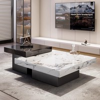 Meubles de salon Table basse carrée au design italien Table basse légère en marbre de luxe Table basse à base en acier inoxydable
