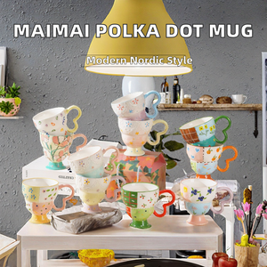 Taza Alta de Cerámica Pintada a Mano con Relieve, con Asa, para Café, Leche, Avena, <span class=keywords><strong>Desayuno</strong></span>, Uso Doméstico - Product Image 2