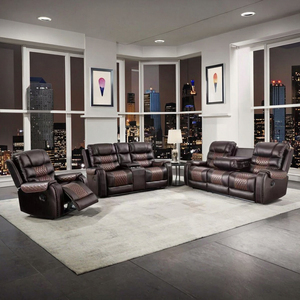 Modern Best-Selling Home Theater Recliner Sofa Set with Retractable Storage Console, Lifting <b>Table</b>, Soft Cushions, Synthetic - Product Image 2