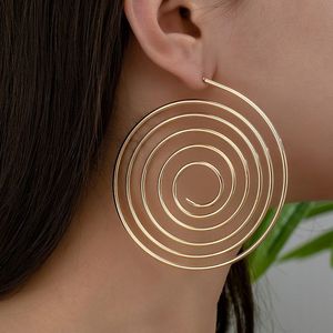 Cincin hoop Spiral logam perak emas besar sederhana Vintage untuk perhiasan wanita grosir - Product Image 1