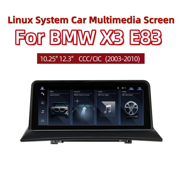 10.25'' 12.3" Wireless Carplay Android Auto Multimedia Display for BMW X3 E83 2003-2010 CCC/CIC Linux System Fit LHD & RHD