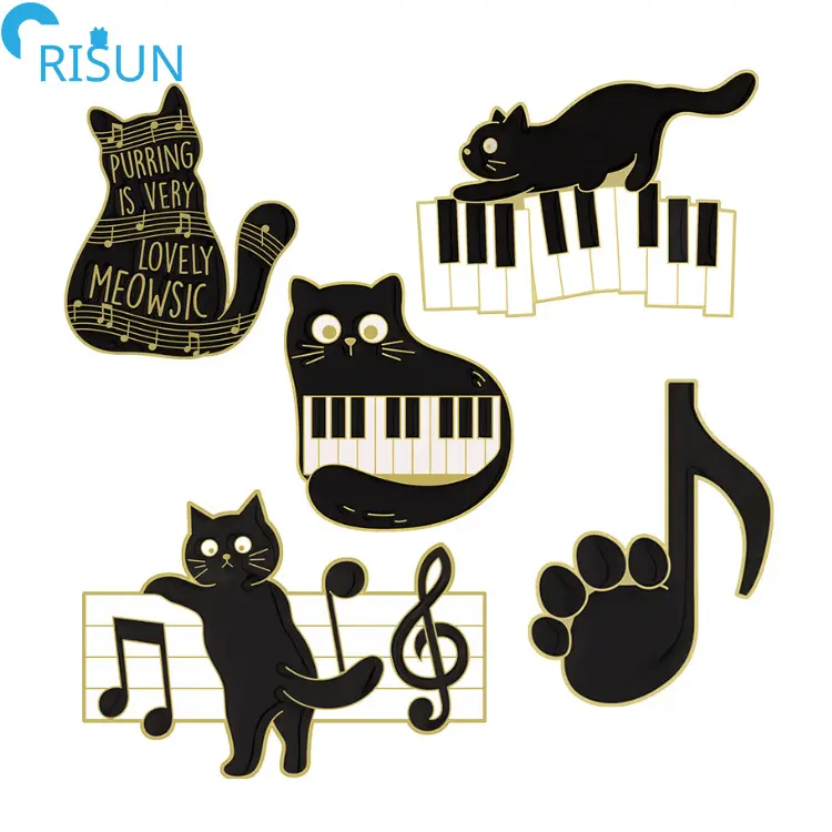 Pin lencana peniti musik catatan musik Kaw Piano kucing hitam Enamel pin Enamel khusus pin Enamel kekasih musik kucing hitam