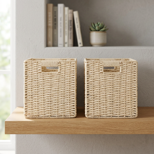 Handmade Woven Paper Rope <b>Storage</b> <b>Baskets</b> <b>Square</b> Modern Design for Living Room Wardrobe Neatening Organizing Foldable - Product Image 2