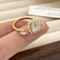 Bague en laiton plaqué or de luxe léger pour femme, avec perle naturelle en forme de cœur et design exquis, bijou de tous les jours