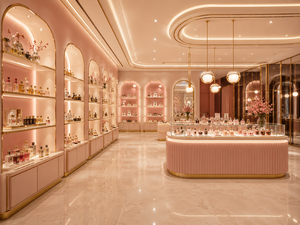 Aménagements de Présentation Personnalisés pour Magasins de Parfums – Mobilier Moderne Français pour Boutiques de Fragrances en MDF Laqué, Laiton et Verre – Aménagement de Magasin OEM ODM - Product Image 5