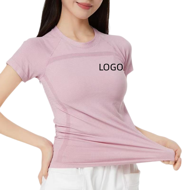 Newly Designed AL High Elasticity Slim Fit Round Neck Short Sleeved Women's Breathable Quick Drying Yoga Fitness T-shirt Top