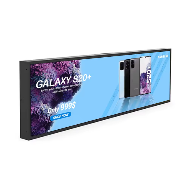 43.8 Inch Customized Size LCD Panel Stretched Bar Display High Brightness Android 4G Media Player for Bus Subway Supermarket
