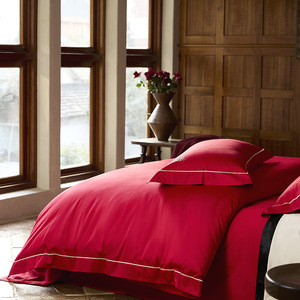 Color Of Color Textiles Wedding <b>Bedding</b> <b>Set</b> 120Tc Red Solid Color Modern Chinese Style Machine Washable - Product Image 2