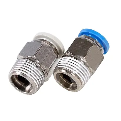 PC one touch brass nickle plated male thread plastic button PU air hose push in quick easy connector brass pneumatic fittings