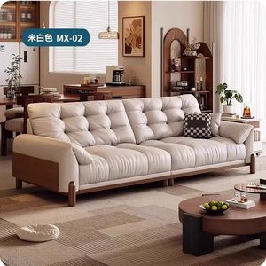 Luxury Vintage Style Leather <b>Sofa</b> Solid <b>Wood</b> <b>Frame</b> Living Room Minimalist Design High-End Combination - Product Image 4