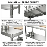 Table de travail commerciale à 2 niveaux en acier inoxydable, table de préparation robuste pour la restauration, station de préparation alimentaire pour événements, utilisation portable et polyvalente