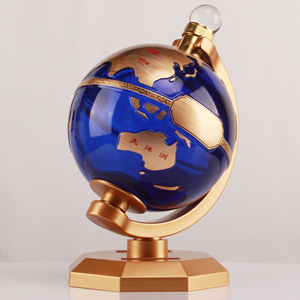 Bouteille en verre <span class=keywords><strong>vide</strong></span> en forme de globe avec finition sérigraphiée bleu et or et support pour la décoration de bar à domicile - Product Image 1